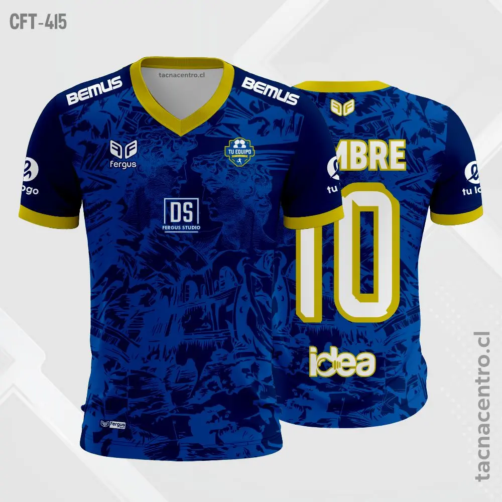 Camiseta de Futbol Azul y ribetes dorados 1 Camiseta de Futbol Azul y ribetes dorados