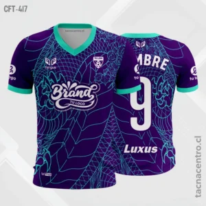 Camiseta de Futbol Morado y ribetes verde agua