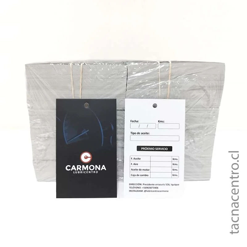 foto de hang tag para lubricentro