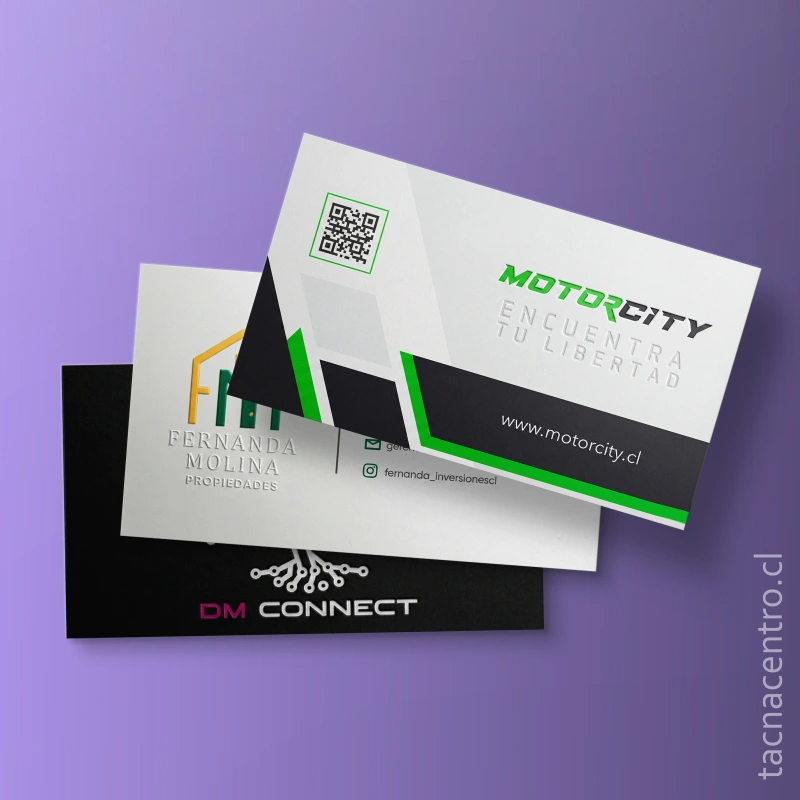 portada tarjetas relieve morado 2026 tarjetas de presentación con relieve impresas en papel couche de 350 gramos