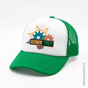 Gorra corporativa de malla verde ideal para imagen institucional y eventos corporativos 2026.