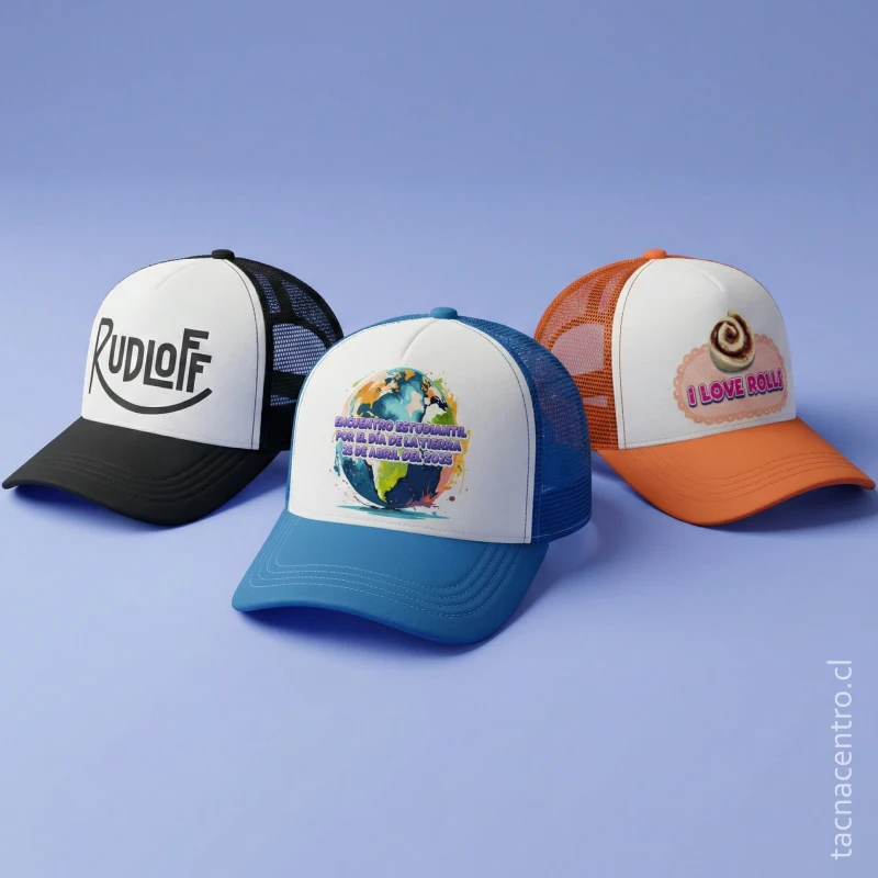 portada gorras trucker azul violeta 2026 Gorras trucker personalizadas en chile 2
