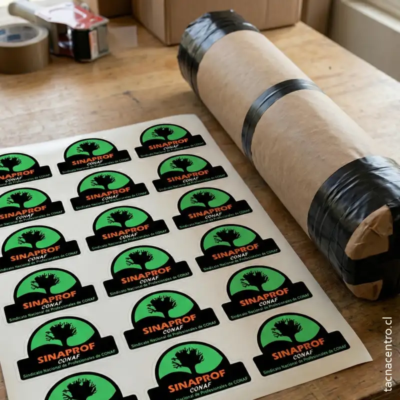 Fase de aprobación del diseño final de stickers antes de pasar a impresión.